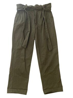 PS/LA Olive Green High-Waisted Paperbag Pants Tie Belt Size M Grunge Goth